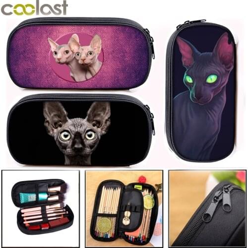Cute Sphynx Cat Cosmetic Cases Women Makeup Bag Girl Pencil Box Stationary Bags Kids Pencil Bag School Supplies