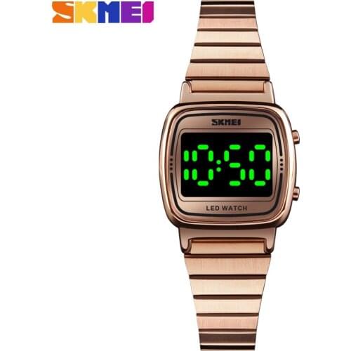 SKMEI LED Digital Watch Fashion Square Simple Steel Band Womens Wristwatches Waterproof Electronic Womens Watch Relogio