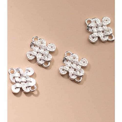 925 Sterling Silver Chinese Knot Charm Connector Double Hole Necklace Bracelet Silver Pendant Dangler DIY Jewelry Findings