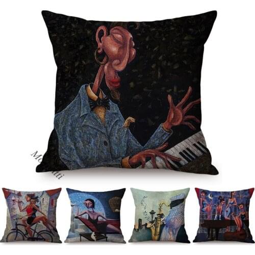 Modern Abstract Art Cubism Oil Painting Music Talent Office Decoration Pillow Case Beautiful Girl Cotton Linen Car Cushion Cover