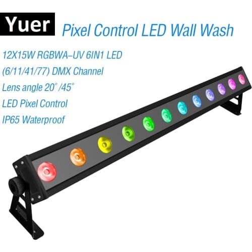 IP65 Pixel Control 12X15W LED RGBWA-UV 6IN1 LED Wall Wash Light 6/11/41/77 Channels DMX512 LED Bar Wash Stage Light Music Dj