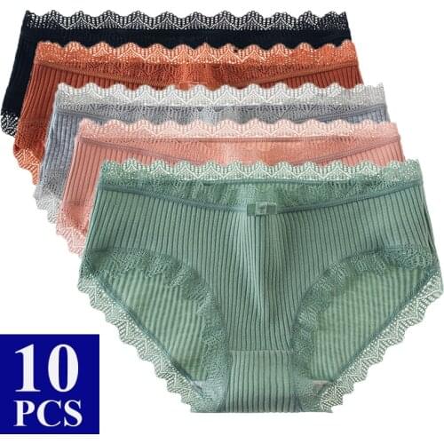 10Pcs Cotton Panties Women Underwear Sexy Lace Briefs Underpants Women Underwear Lingerie Femme Tangas Stringi Bragas