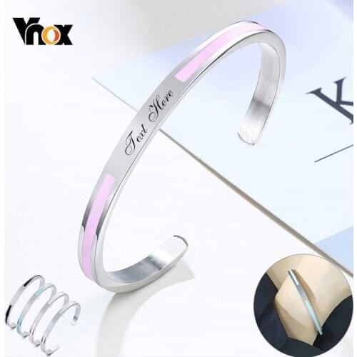 Vnox Elegant Customized Bangle for Girls Stainless Steel Pink Blue Cuff Bracelet Personalized Name Words Women Sisters BFF Gift