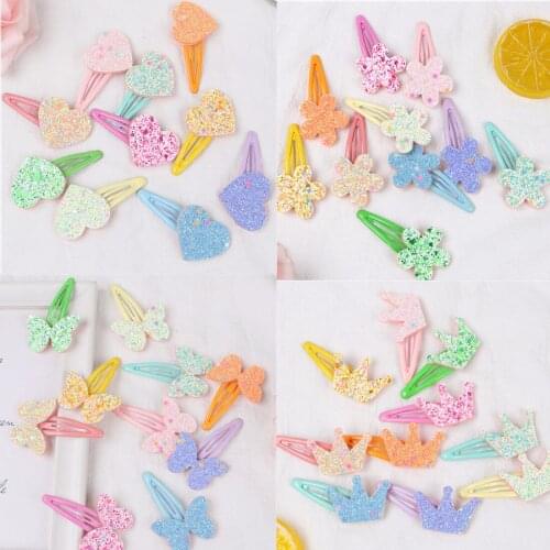 XIMA 1Pair Girls Hair Clips Kids Hairgrips Hairpins Flower Star Hairclip Glitter 3cm Heart Clips Hair Accessories