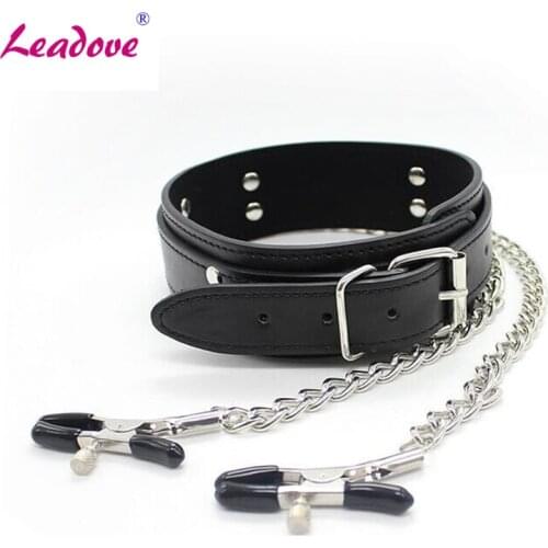 Nipple Clamps & Slave Collar Leather Necklace Adult Games Sex Products For Woman Bondage Erotic Sex Toys For Couples PG0152