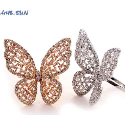 MHS.SUN Fashion Cubic Zircon Open Ring Jewelry Beautiful Gold Silver Color Bufferfly Rings Adjustable For Women Party Gift 1PC