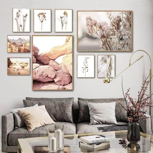 Monument Valley Dry Flower Nature Landscape Picture Scandinavian Poster Nordic Style Canvas Print Painting Home Room Decoration