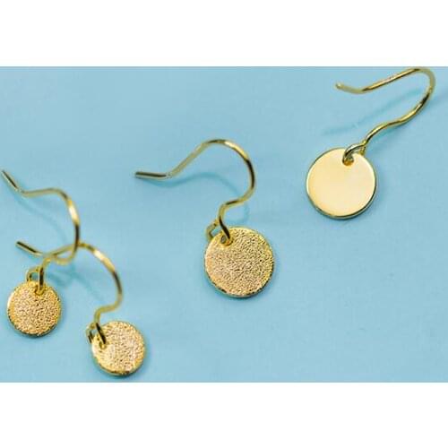 1pair Authentic Real 100% 925 Sterling Silver fine Jewelry golden Geometric Lucky Round Coin Hook dangle Earrings gtle2286