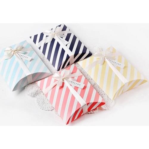 10pcs Candy Boxes Bag Chocolate Paper Striped Dots Box Ribbon Set Baby Shower Wedding Birthday Favor Boxes Present Packing