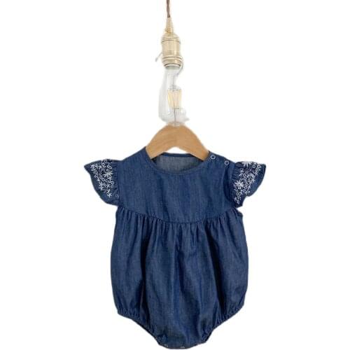 2021 Korean Newborn Baby Clothes Summer Girls Cowboy Children Rompers Jumpsuit Kids Embroidery Lovely Outfits For Children 0-36m