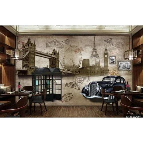 3d wall murals wallpaper for living room Vintage nostalgic english style classic car phone booth background home decor painting