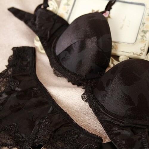 ACOUSMA Women Bra Sets Seamless T shirt Bra Smooth Sexy Push up Female Floral Lace Embroidery Brassiere Lingerie T Back Thongs