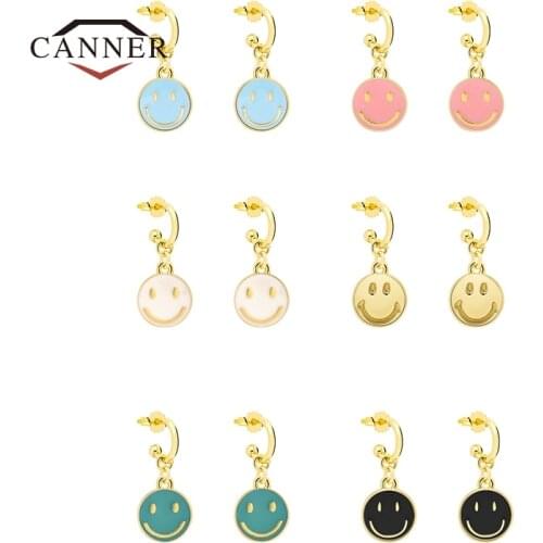 CANNER 925 Sterling Silver Color Dripping Smiley Hoop Earrings for Women Piercing Huggie Earring Jewelry Pendientes Kolczyki