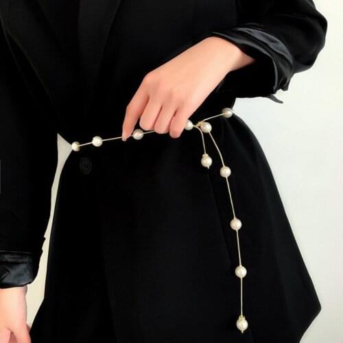 Origin Summer Temperament Simulation Pearl Beaded Body Chain for Women Girls Gold Color Metallic Tassel Body Chain Jewelry