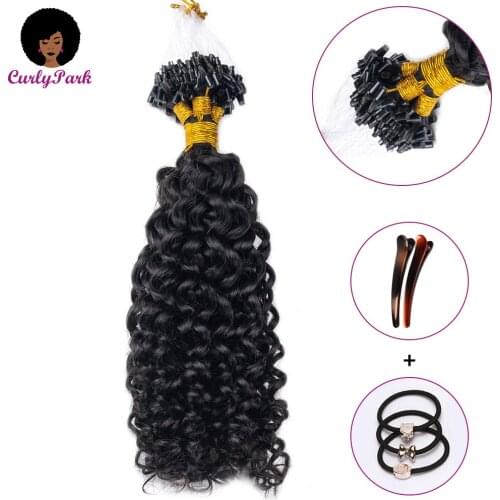 CURLYPARK Curly Microlink Hair Extensions Natural Black Brazilian Hair Deep Curly Micro Links Human Hair for Black Women