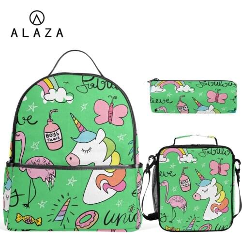 ALAZA Children School Bags For Teenage Boys Kids Backpacks 3PCS/SET unicorn Printing Kindergarten Preschool Bag Mochila Escolar