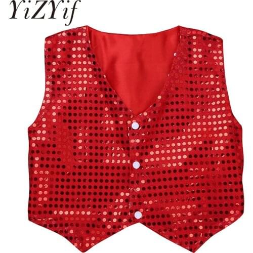 Kids Boys Glittery Sequined Jazz Dance Costume Vest Waistcoat Costume for Choir Jazz Dance Stage Performance Sequin Costumes