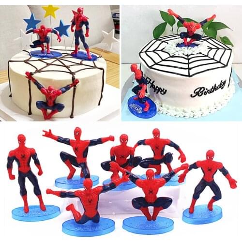 7pcs/set Spider Man Cake Action Figure Spider man Theme Party Model Supplies Ornaments Kids Happy Birthday Cake Decoration Toy
