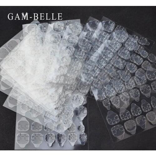 GAM-BELLE 5 Sheet 60Pcs Ultra-thin Nail Glue Sticker Waterproof Double Sided Adhesive Tape False Nail Extension Accessories