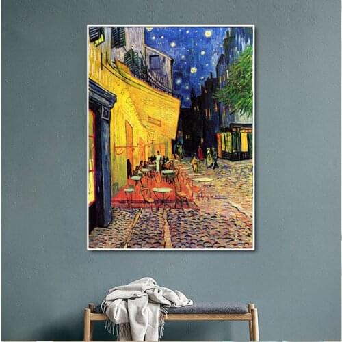 Cafe Terrace At Night Famous artwork reproduction Wall Canvas Prints Oil Painting Street Scenes Landscape Art Picure Bar Decor