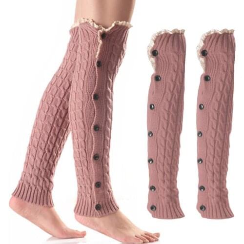 Fashion Lady Women Legging Foot Warmer Lace Button Boot Gaiters Winter Covers Warm Autumn Stocking Warmer Leg Knitted N2X6