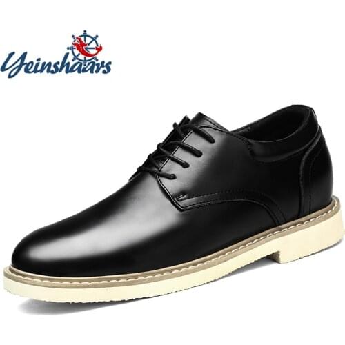 YEINSHAARS Men Elevator Shoes New Arrival Lace Up Hidden Heel Men Casual Genuine Leather Loafers Comfortable Height Increase