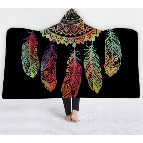 Dreamcatcher series Feather Soft Cozy Throw Blanket In Cap Warm Blanket for Couch Throw Travel Hooded Blanket Anime Blanket MT
