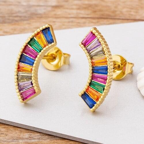 New Design Bohemian Gold Rainbow Rhineston Crystal Earrings For Women Luxury Fashion Colorful Party Anniversary Jewelry Gifts