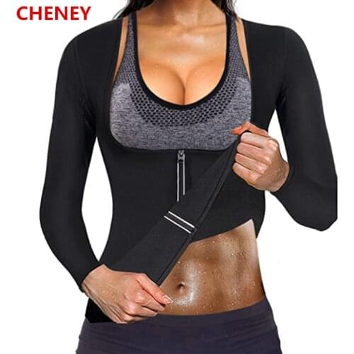 New Women Neoprene Weight Loss Top Hot Sweat Workout Long Sleeve T Shirt Body Shaper Sauna Suit Fat Burner Waist Trainer Corsets