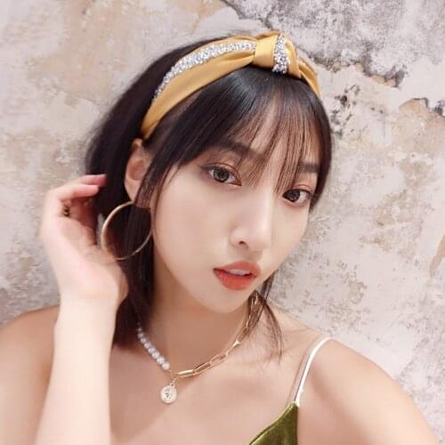 Q Girls Headband Wide Hair Band With Drill Bowknot Vintage Elastic Hair Hoop 1Pcs Female Hair Accessories Fashion Hair Bezel