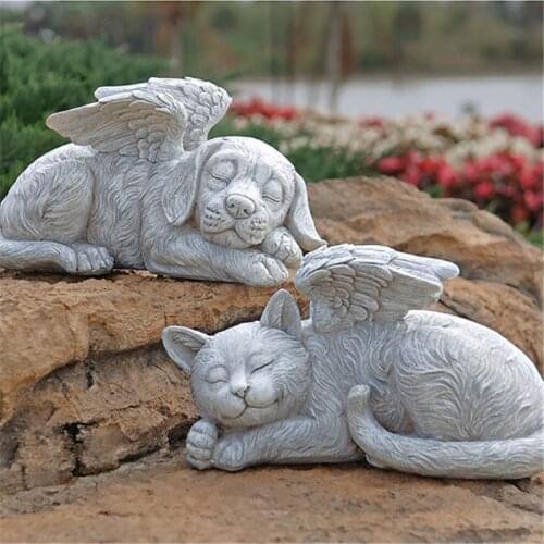 Pet Memorial Tombstone Resin Angel Dog & Cat Pet Monument Garden Decoration Angel Cat And Dog Pet Memorial Craft Decoration