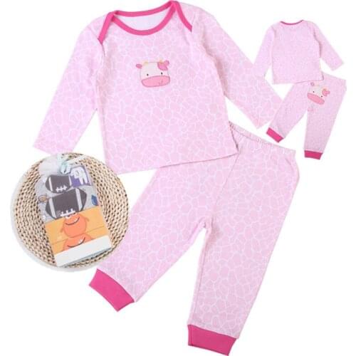 Fashion Design 2 Sets Spring Kids Pajamas Boys Girls Sleepwear Autumn Long Sleeve Cotton Newborn Baby Clothing Set A0240