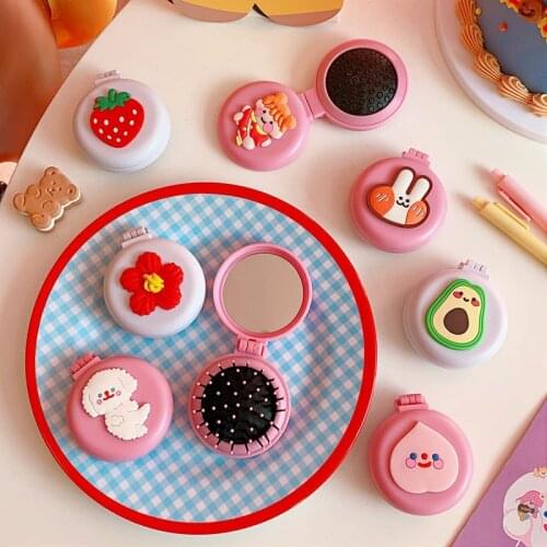 Detangling Hair Brush Scalp Cartoon Patte with Makeup Mirror Portable Head Massage Comb Air Bag Combs Foldable Cute Nice Gift