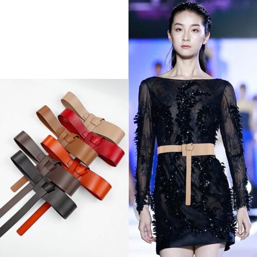 Women Belt New Style Personality Knot Fashion Elegant Cowhide Belt Without Buckle Design Comfortable Leather Dress Female Belts