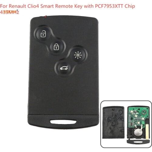 RIOOAK New 4 button keyless Renault Remote smart key 433mhz hitag AES 7953 chip for renault Clio 4 key Hand free after 2013 key