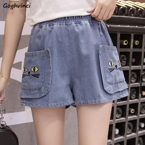 Shorts Women Denim Summer Vintage Washed Wide-leg Elastic Waist Large Size S-7XL Loose Hot High-waisted Womens Pockets Ulzzang