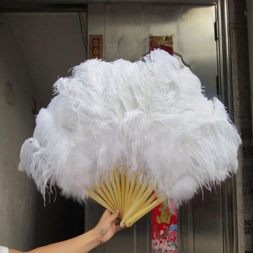 High quality 13 bones Big Ostrich Feathers Fan With Bamboo Staves for Belly Dance Halloween Party Ornament Decor Necessary