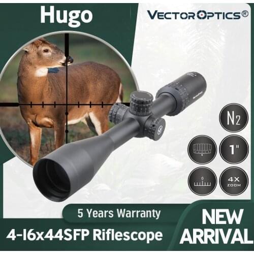 Vector Optics Hugo 4-16x44 Varmint Shooting 1 Inch Riflescope Min 10 Yds BDC Ranging Wire Reticle Turret Lock Hunting Ruge 10/22