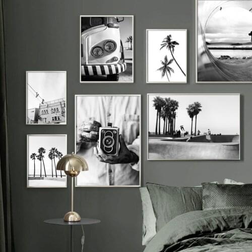 Venice Beach Palm Tree Vintage Camper Van Cameraman Nordic Poster Wall Art Print Canvas Painting Decor Pictures For Living Room