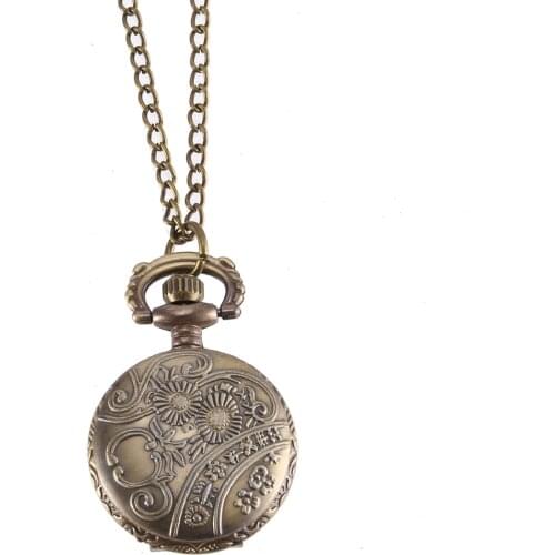 Vintage Pocket Watch Bronze Color Quartz Watch Cool Chain Hollow Small Flower Cover Watches LL@17