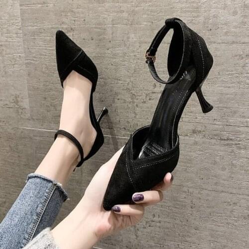 2021 early spring new color matching fashion sandals women Korean version of pointed high-heeled buckle womens singles shoes