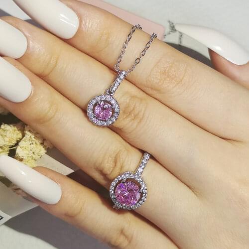 2pcs Pack Two Gift Real 925 Sterling Silver Jewelry Engagement Wedding Bridal for Brides Ring African J417-pink