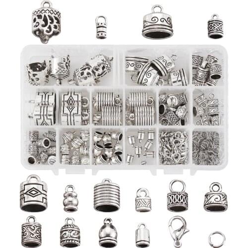 240pcs/box Alloy Cord Ends Tibetan Style End Caps Charms for DIY Jewelry Necklaces Bracelets Finding Making wtih Bead Container