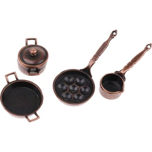 4pcs Dollhouse 1/12 Scale Miniature Frying Pans Cookware Props Alloy Decor A
