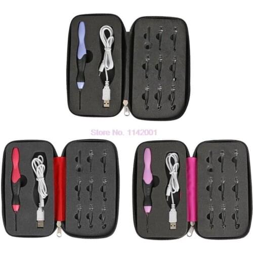 50set 9 in 1 Light Up Crochet Hooks Knitting Needles USB Rechargeable LED Knitting Tools DIY Weaving Sweater Accessories