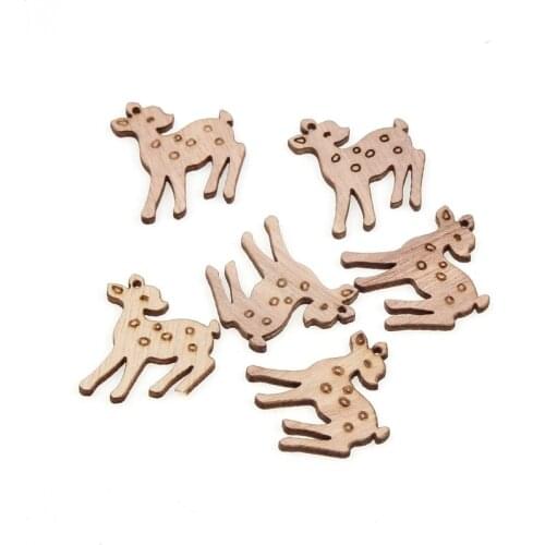 50pcs/lot Natural Wooden Scrapbook 30mm Reindeer Pattern Crafts Stickers Diy Home Party Holiday Decoration Accessories