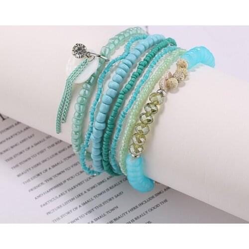 7pcs/set Handcraft Boutique Fashion Multilayer Crystal Stone Beads Strand Bracelets Bangles Pulseras Boho Mujer