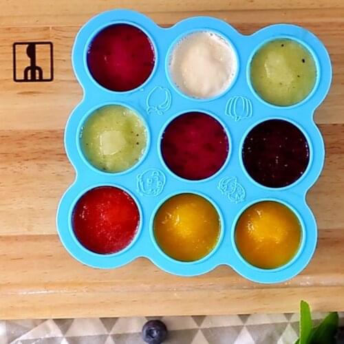 9 Holes Baby Food Container Supplement Storage Box Silicone Ice Cube Mold with Cover Freezer Crisper Tray