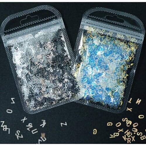 1Bag Nail Sequins Silver English Alphabet Nail Art Glitter Flakes Mixed Sparkle Nails Paillette Manicure Letters Decorations