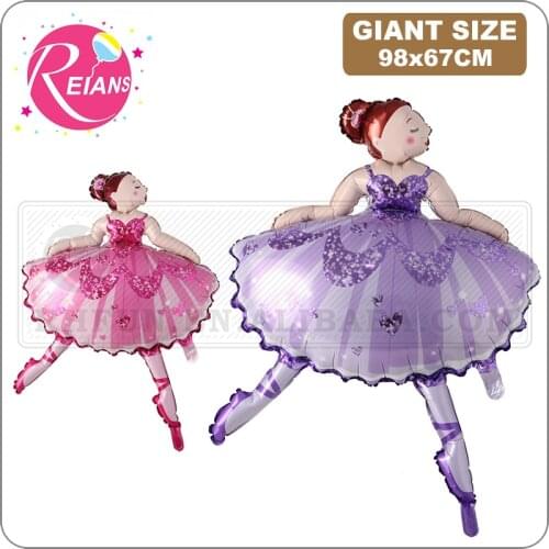 Dancing big pink purple Ballerina Ballet Dancer Girls Foil Helium Balloons Girls Happy Birthday Party Decorations Supplies toy